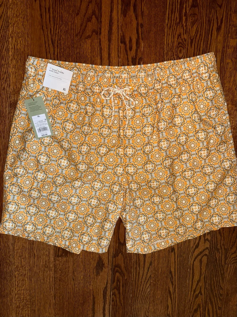Goodfellow & Co Orange and White Geometric Swim Trunks